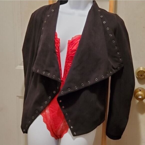 Express Jackets & Blazers - Express Jacket Small Faux Suede Grommet Waterfall Drape Whimsigoth Rocker Chic